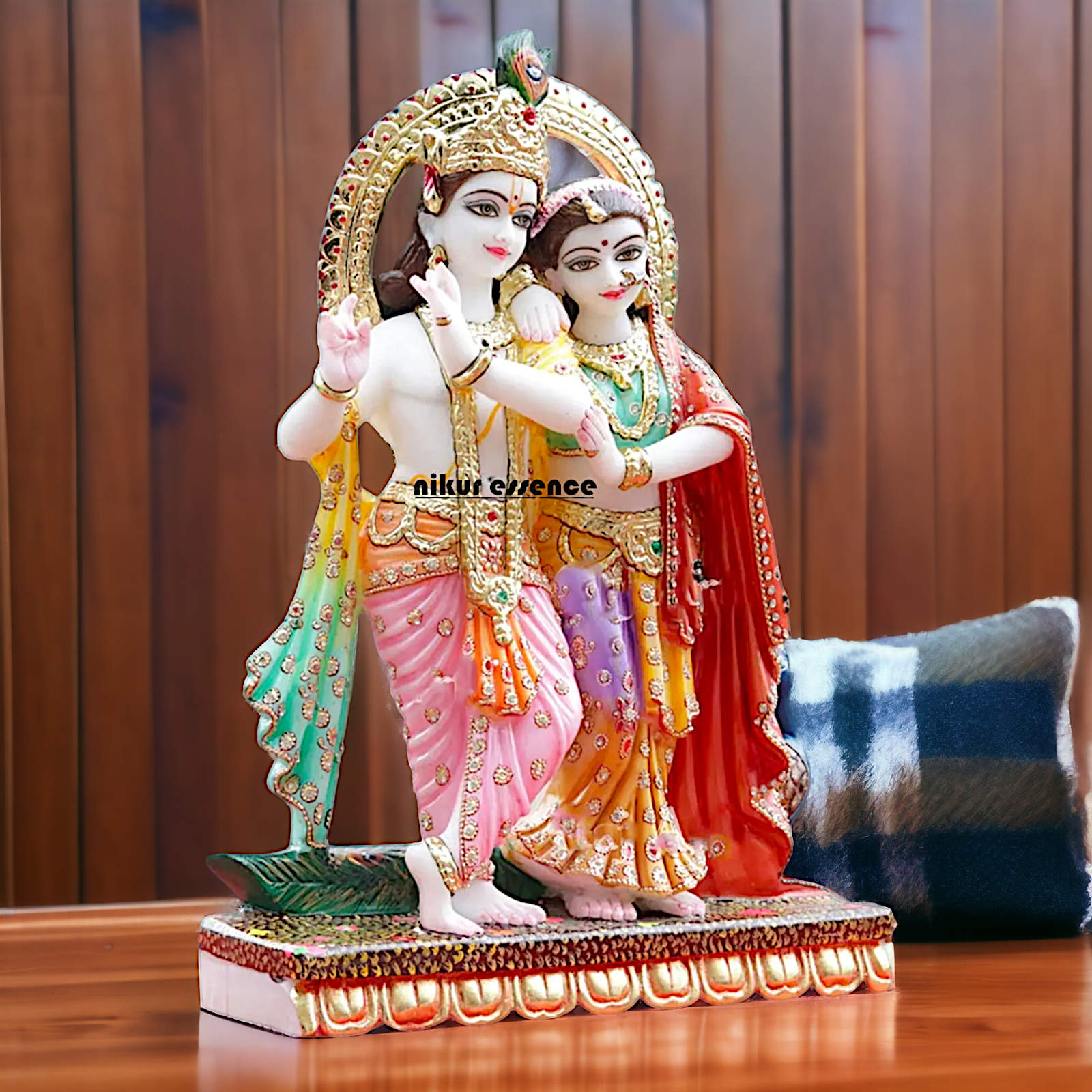 Large Radha maa krishna Playing Flute standing with colourful Marble idol - 2 Feet