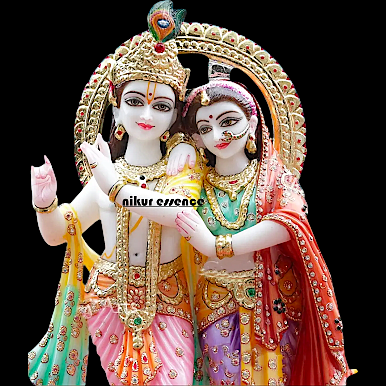 Large Radha maa krishna Playing Flute standing with colourful Marble idol - 2 Feet