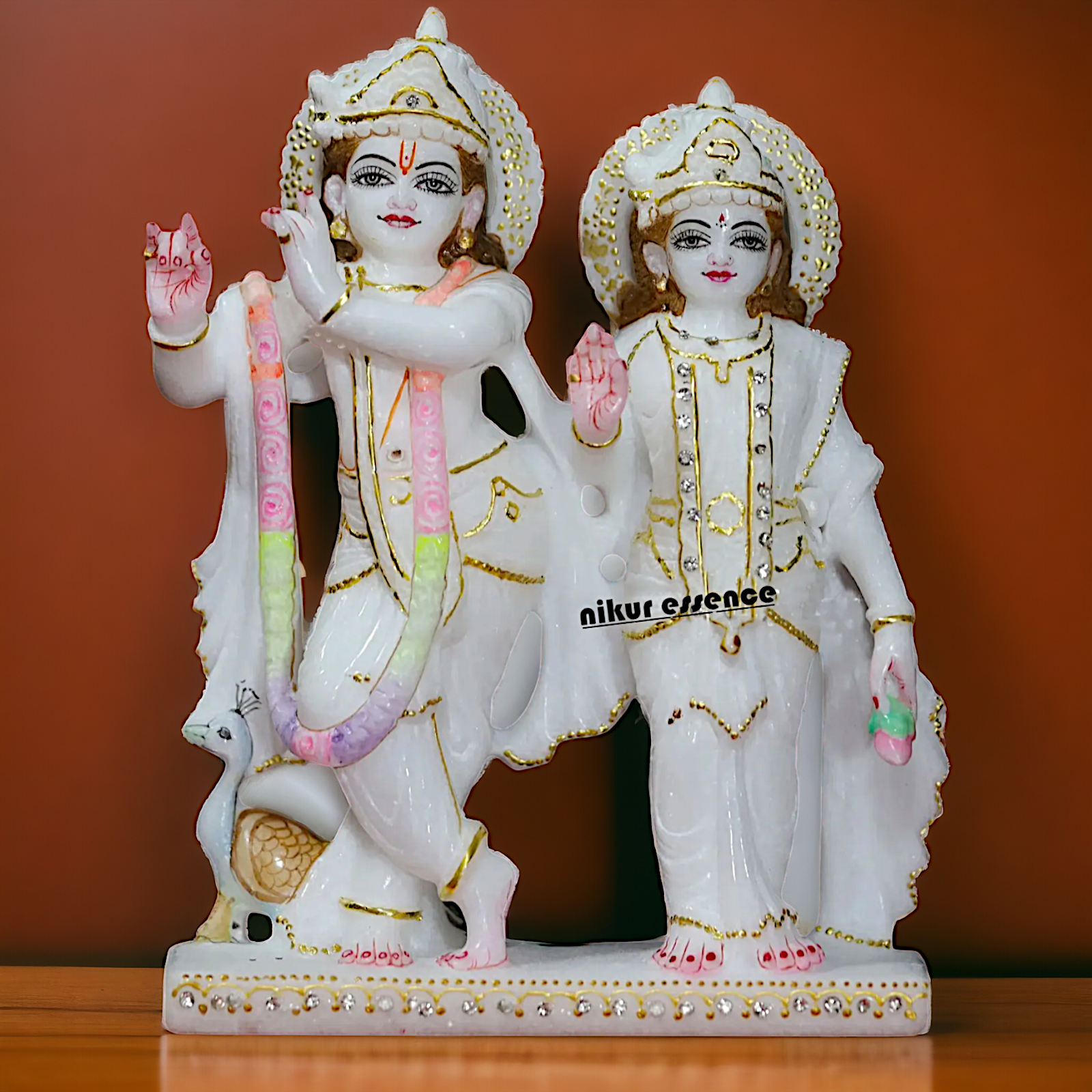 Big Radha maa krishna standing with peacock Marble idol - 3 Feet