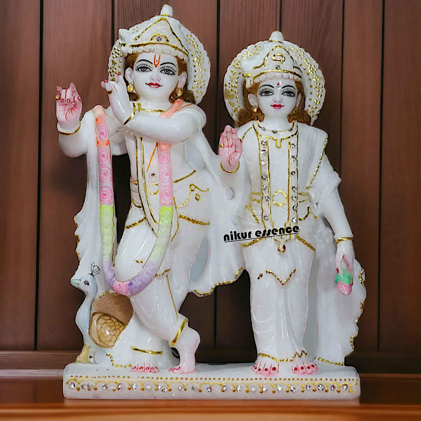 Big Radha maa krishna standing with peacock Marble idol - 3 Feet