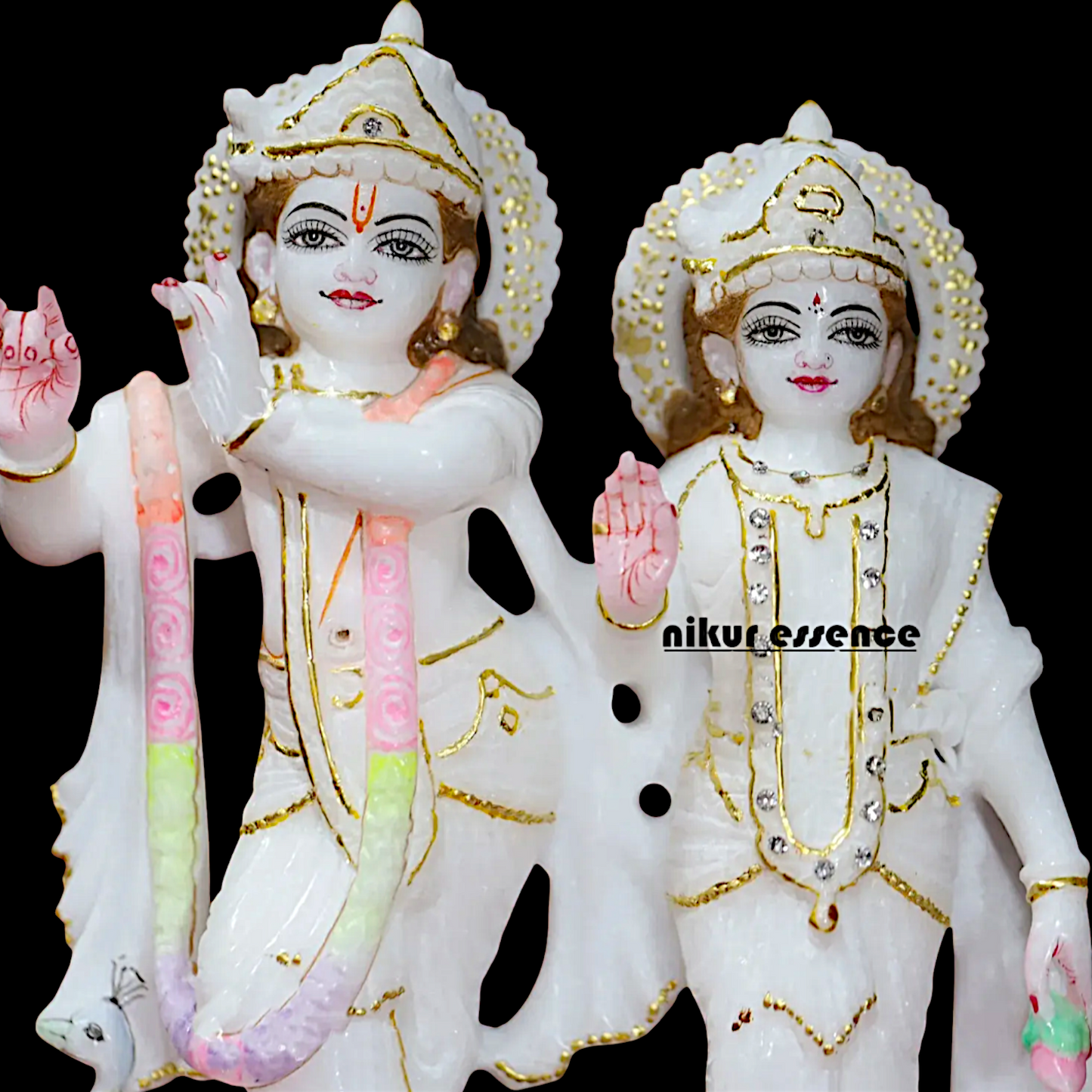 Big Radha maa krishna standing with peacock Marble idol - 3 Feet