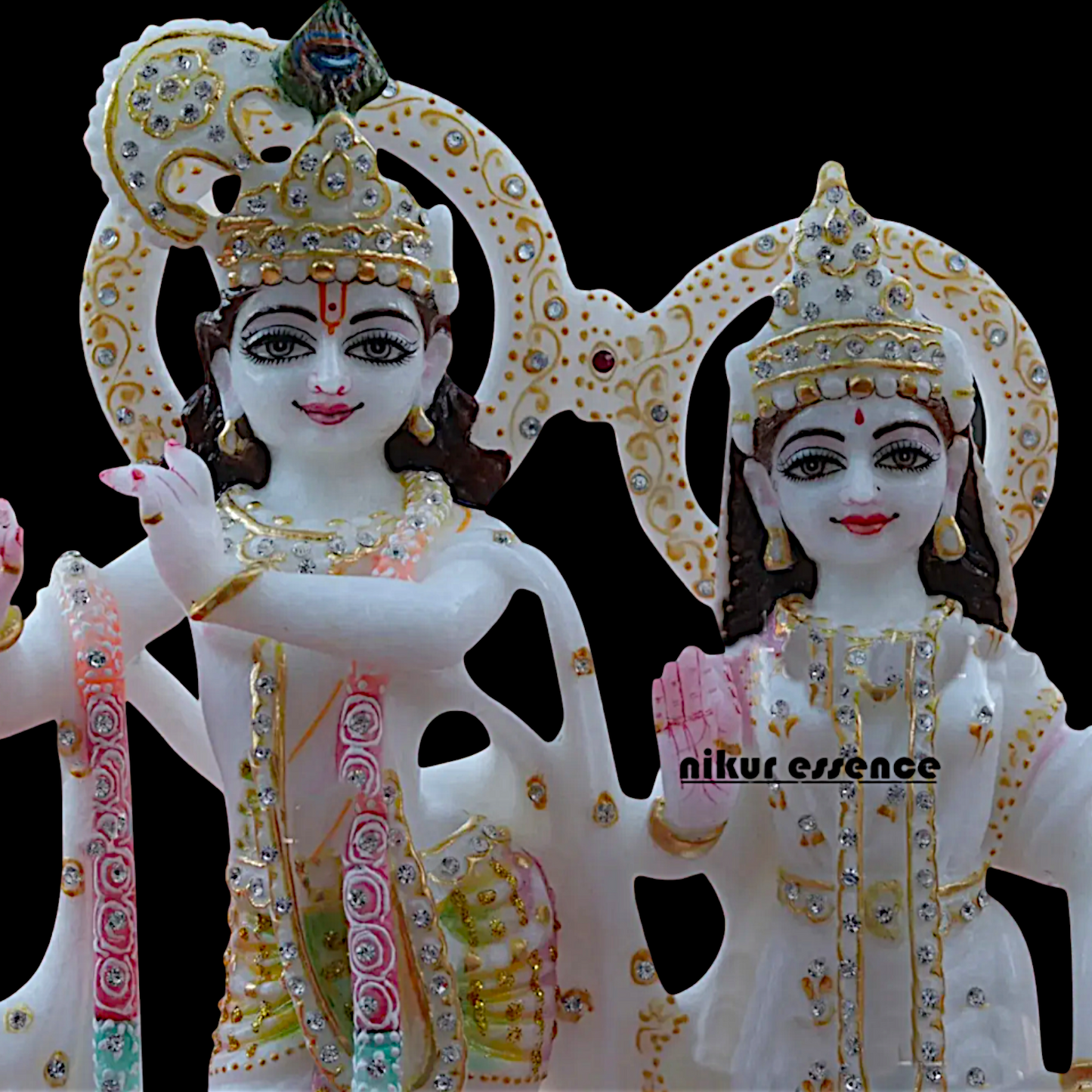 Radha Rani krishna standing with peacock beautiful Marble idol - 9 Inches