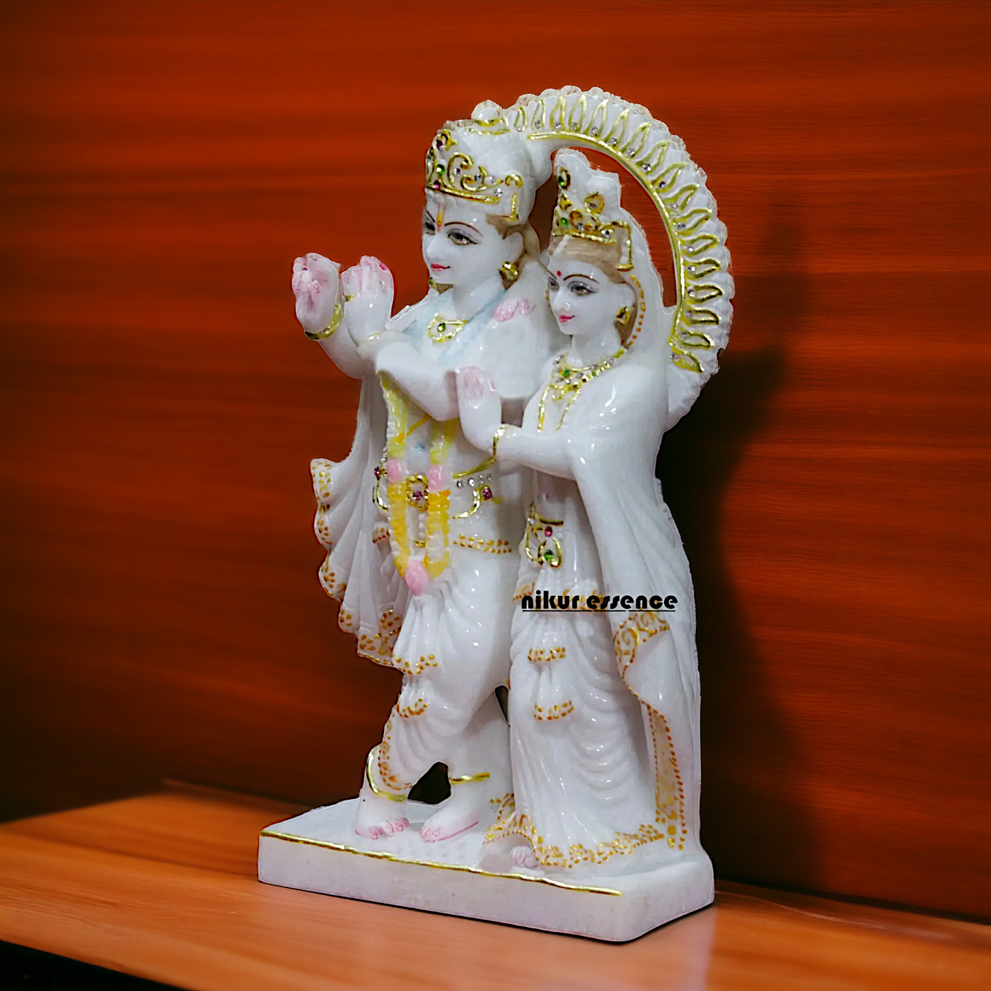 Krishna Radha Maa standing with peacock beautiful Marble idol - 12 Inches