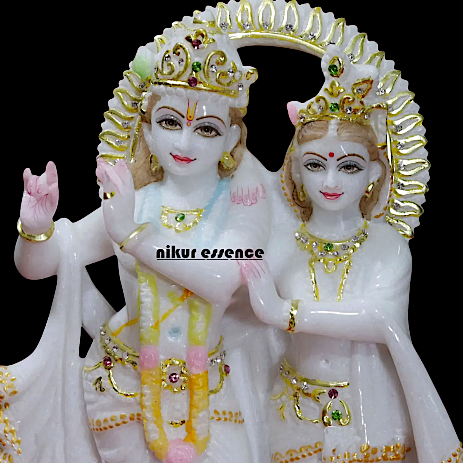 Krishna Radha Maa standing with peacock beautiful Marble idol - 12 Inches