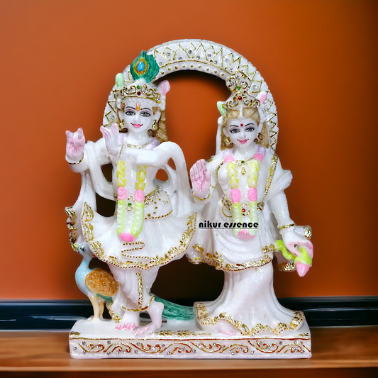 Radha maa krishna standing with peacock beautiful Marble statue - 12 Inches