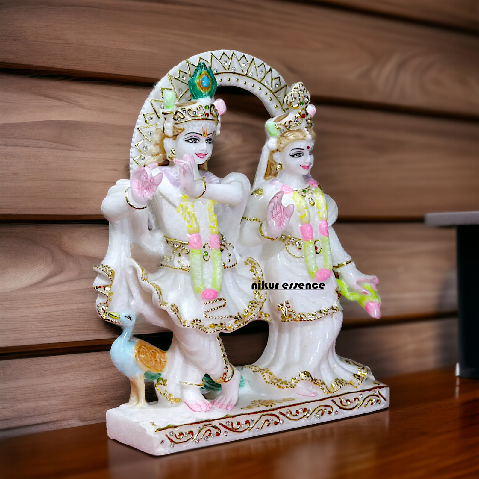 Radha maa krishna standing with peacock beautiful Marble statue - 12 Inches