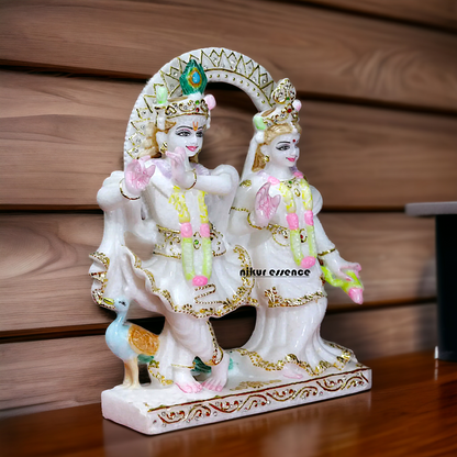 Radha maa krishna standing with peacock beautiful Marble statue - 12 Inches