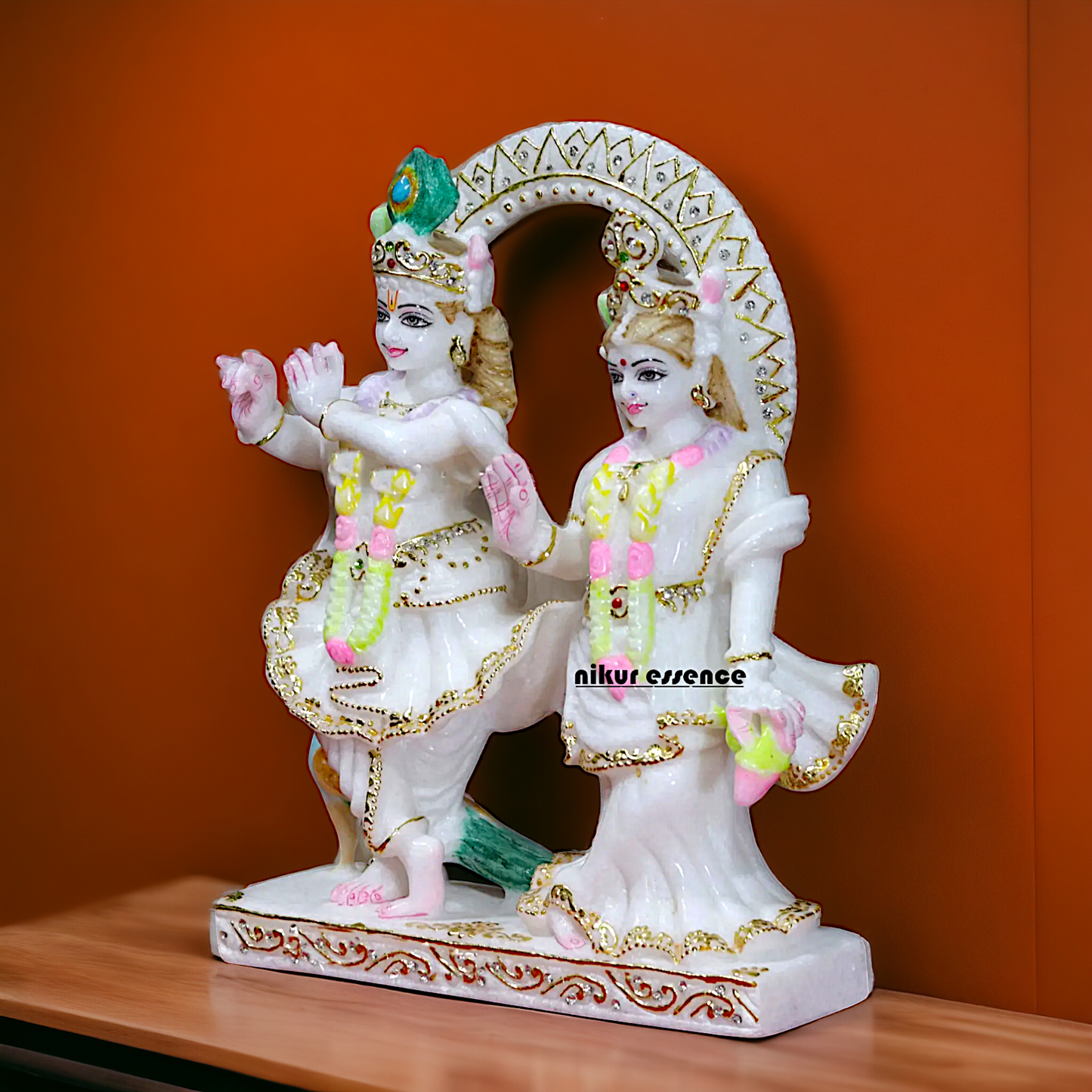 Radha maa krishna standing with peacock beautiful Marble statue - 12 Inches