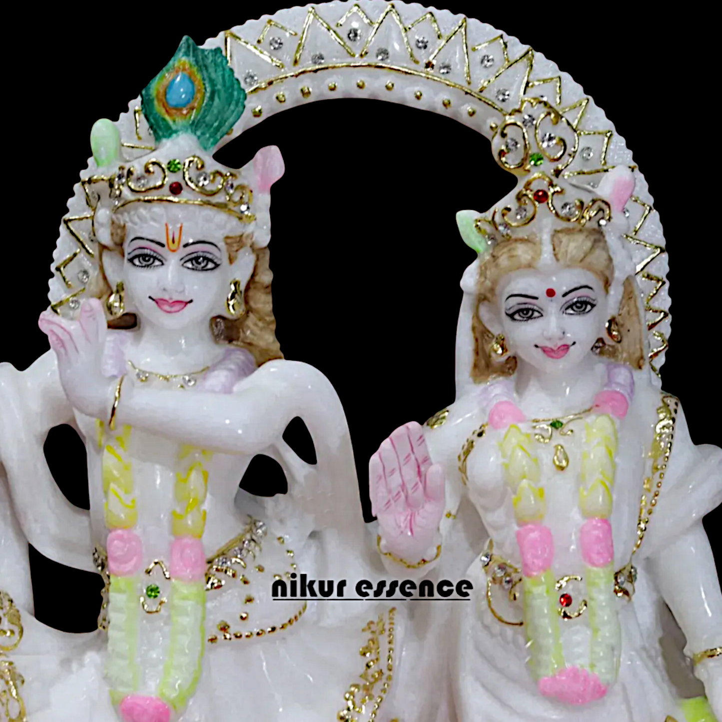 Radha maa krishna standing with peacock beautiful Marble statue - 12 Inches