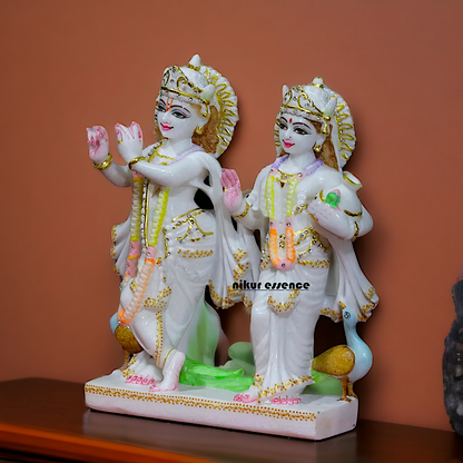 Marble Radha maa krishna standing with peacock idol - 12 Inches