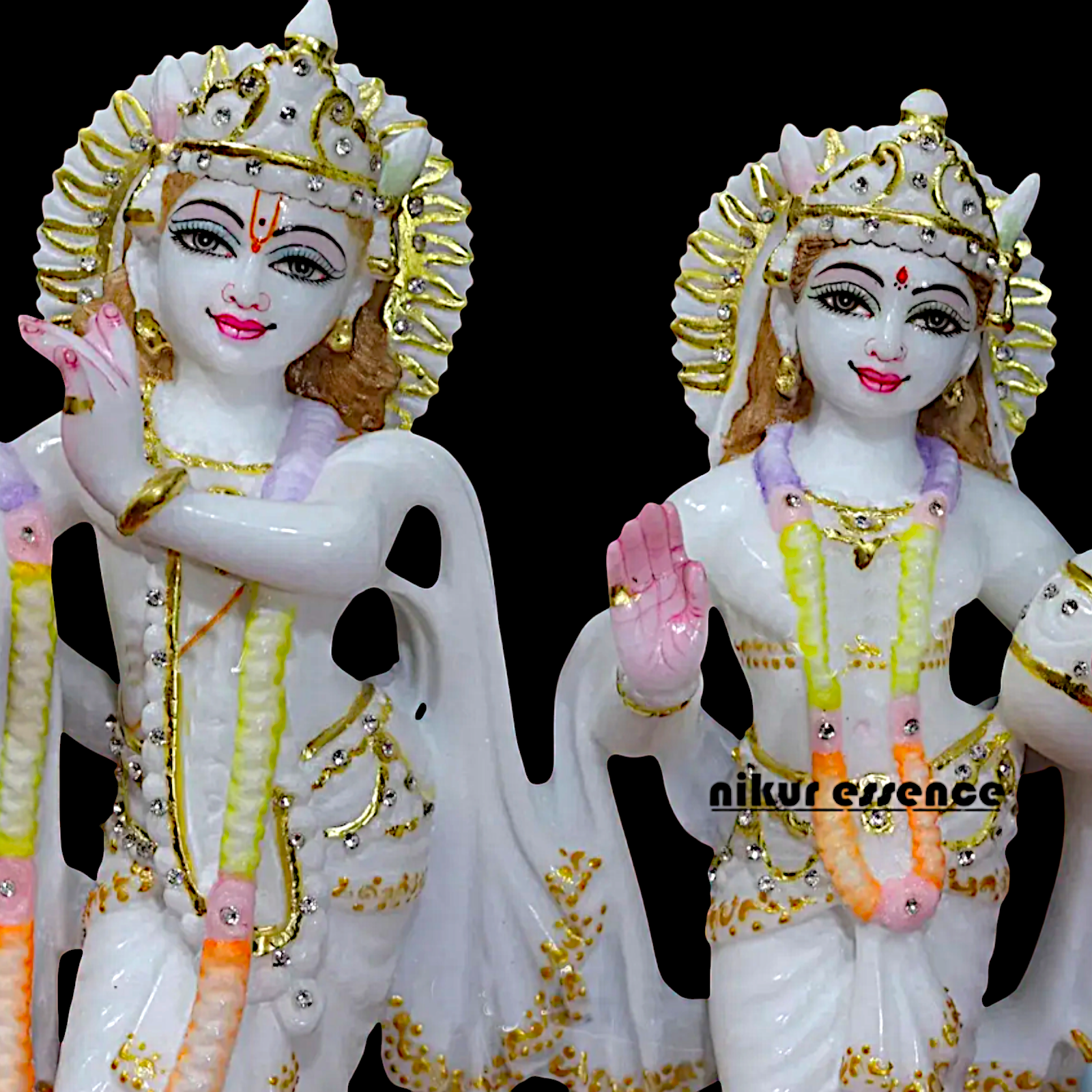 Marble Radha maa krishna standing with peacock idol - 12 Inches