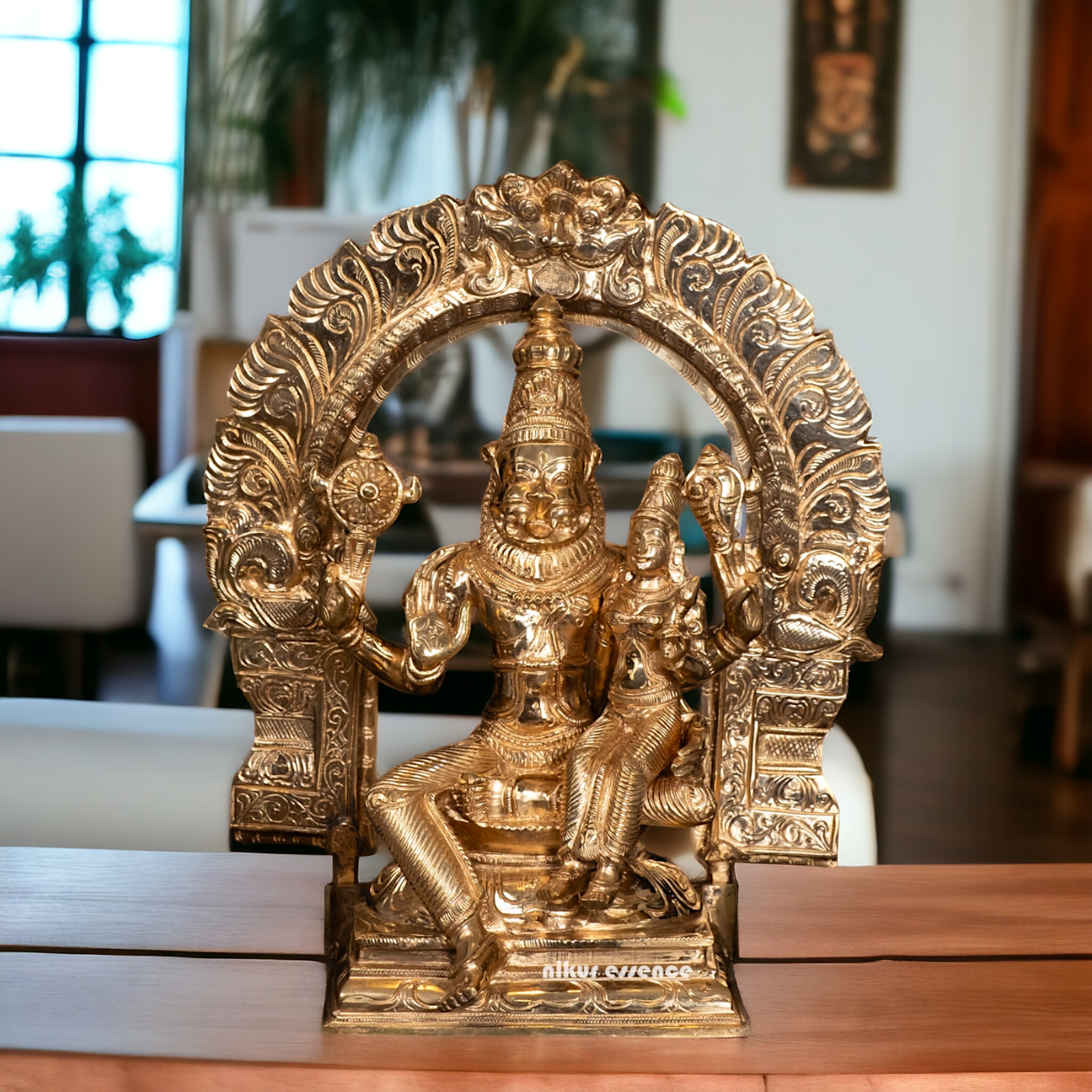 Narasimha Vishnu with Lakshmi seated Panchaloha idol - 12 Inches