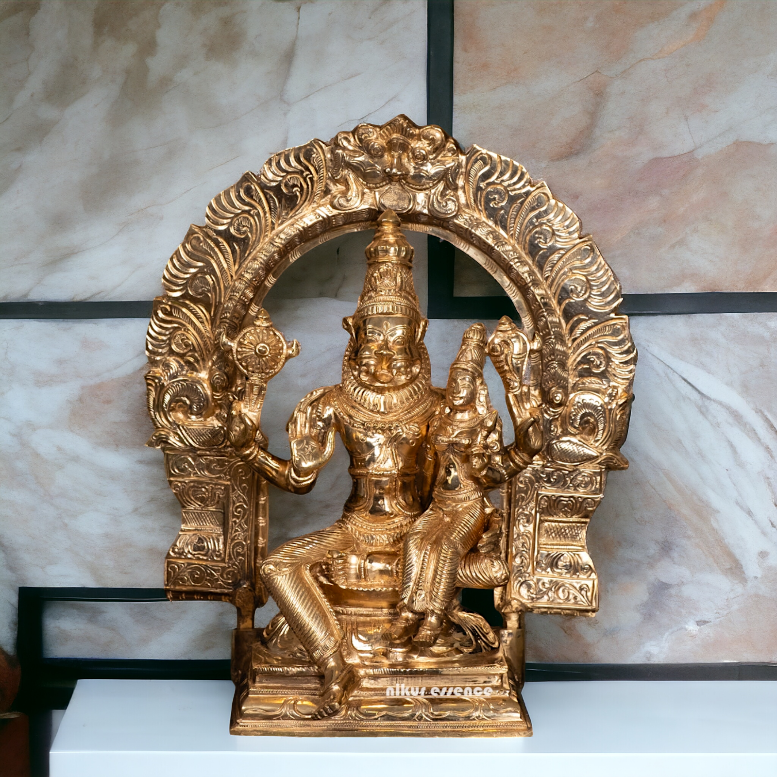 Narasimha Vishnu with Lakshmi seated Panchaloha idol - 12 Inches