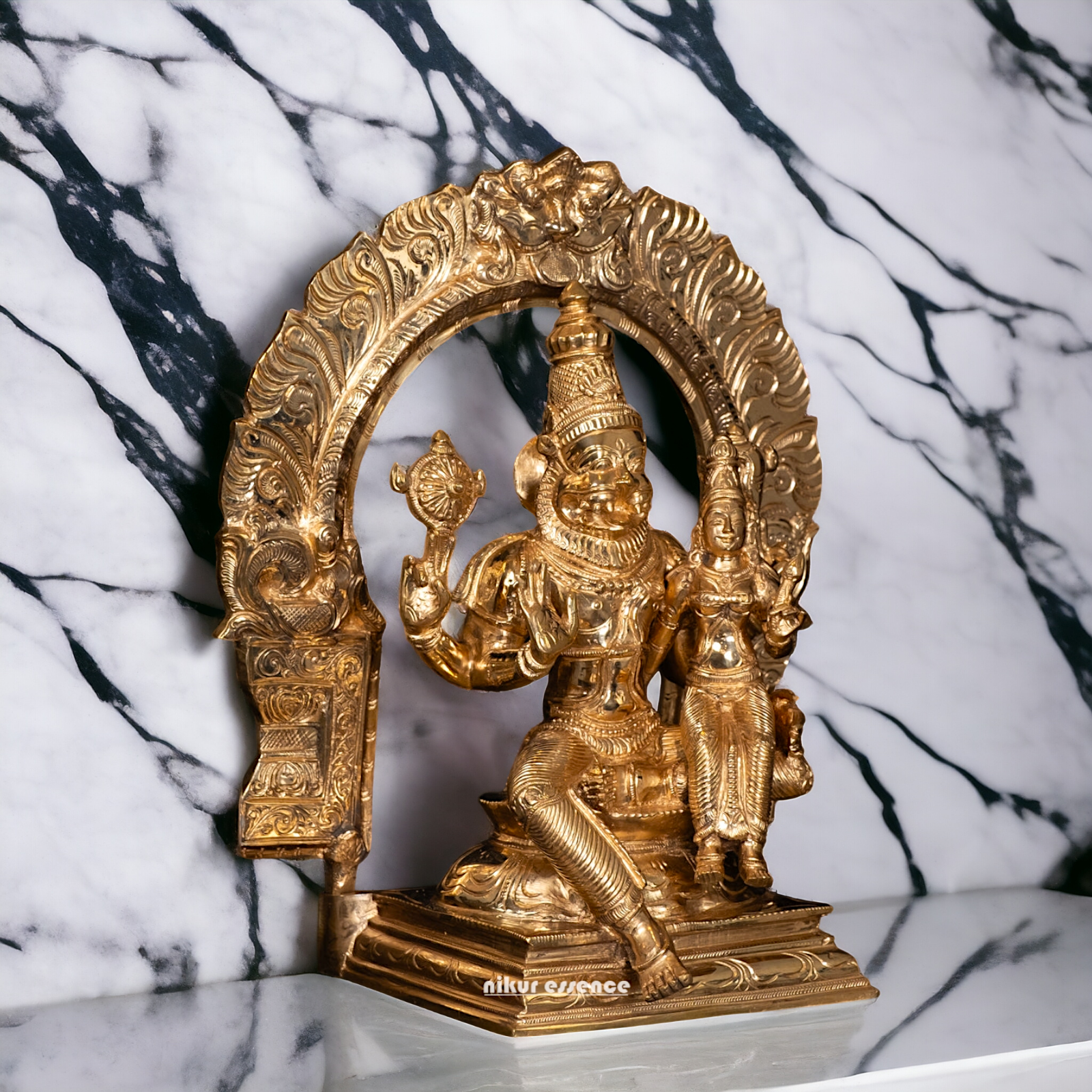 Narasimha Vishnu with Lakshmi seated Panchaloha idol - 12 Inches