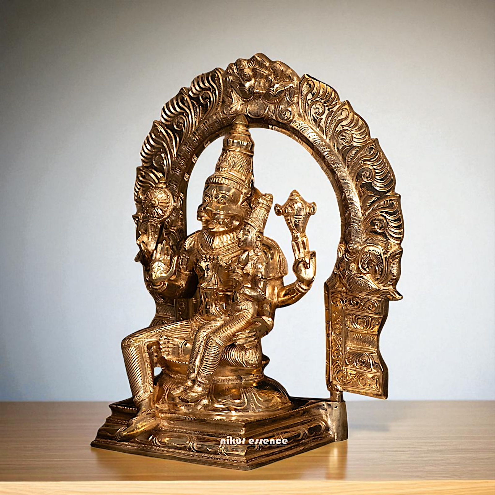 Narasimha Vishnu with Lakshmi seated Panchaloha idol - 12 Inches Nikuressence