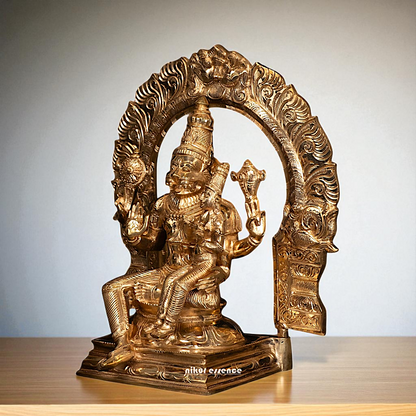 Narasimha Vishnu with Lakshmi seated Panchaloha idol - 12 Inches Nikuressence