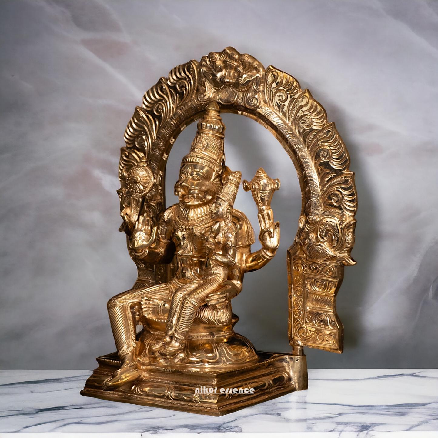 Narasimha Vishnu with Lakshmi seated Panchaloha idol - 12 Inches