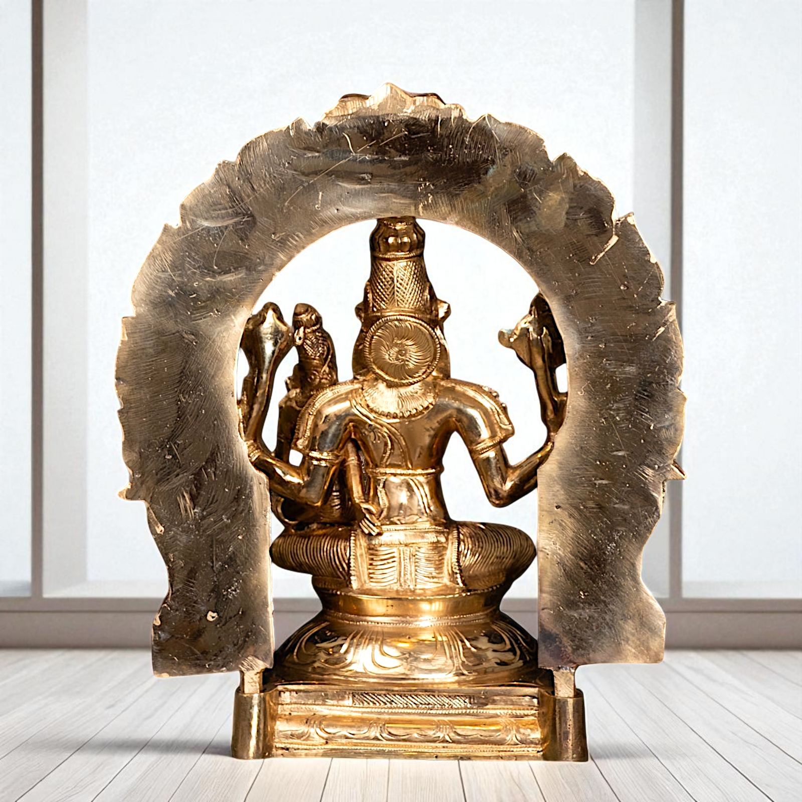 Narasimha Vishnu with Lakshmi seated Panchaloha idol - 12 Inches Nikuressence