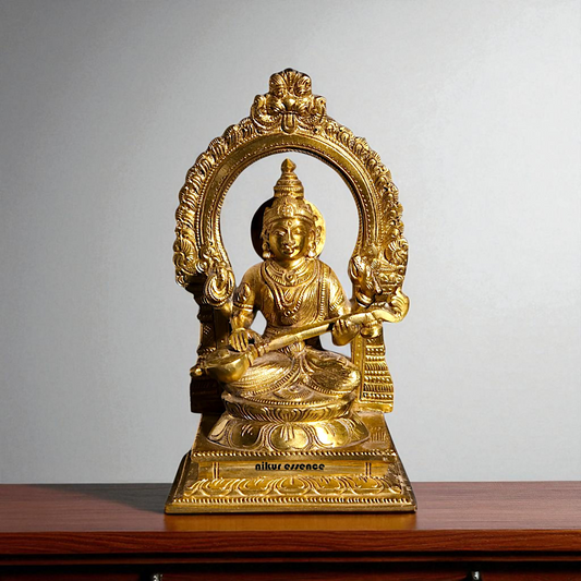 Saraswati seated Panchaloha beautiful statue - 7 Inches Nikuressence