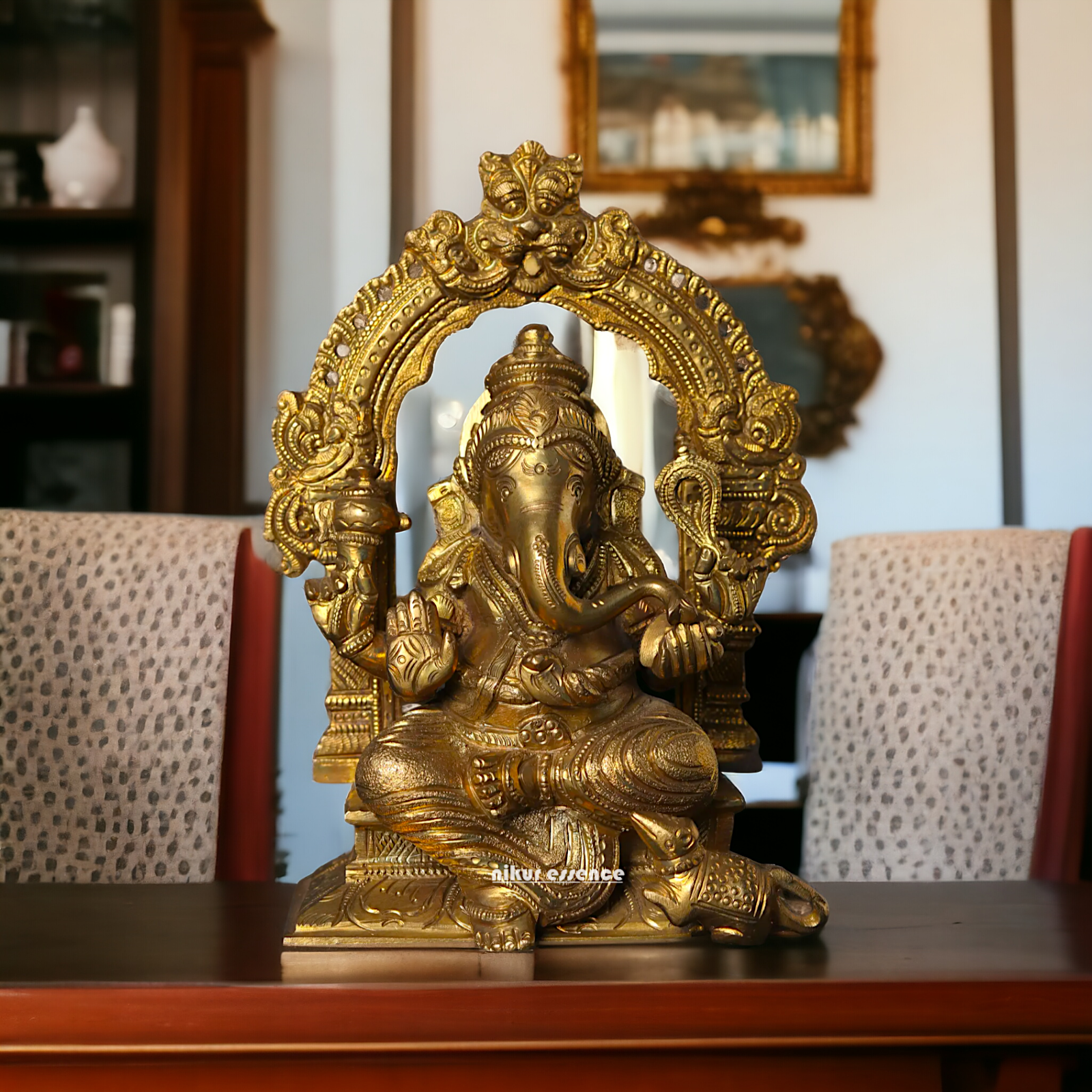 Ganesha seated on singhasan Panchaloha idol - 7 Inches