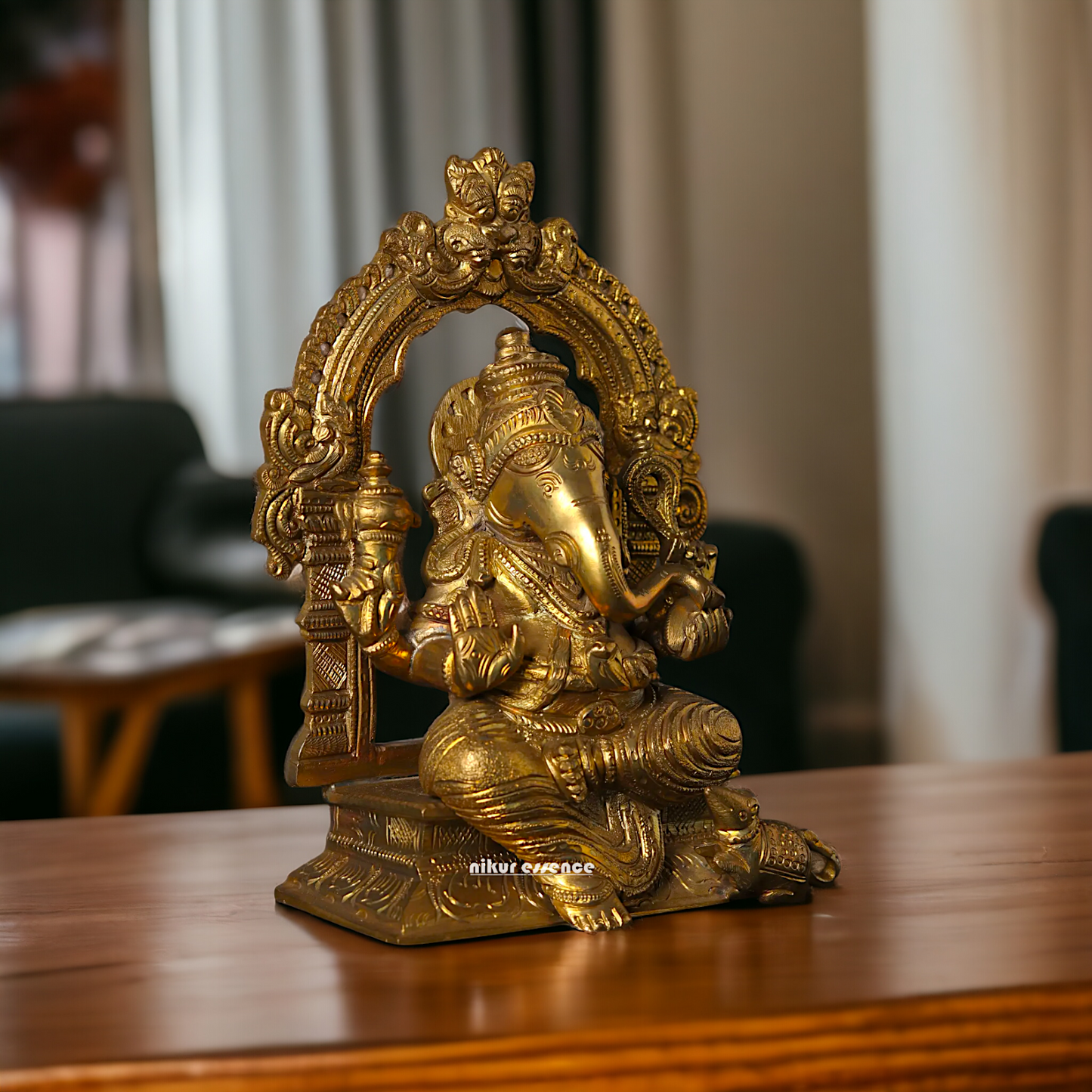 Ganesha seated on singhasan Panchaloha idol - 7 Inches