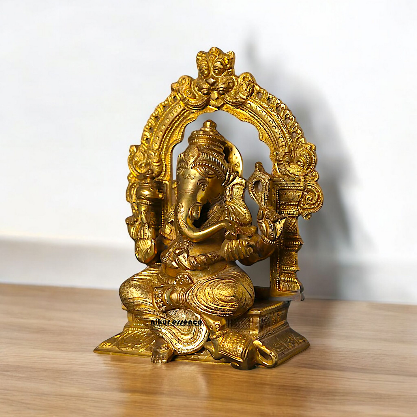 Ganesha seated on singhasan Panchaloha idol - 7 Inches Nikuressence