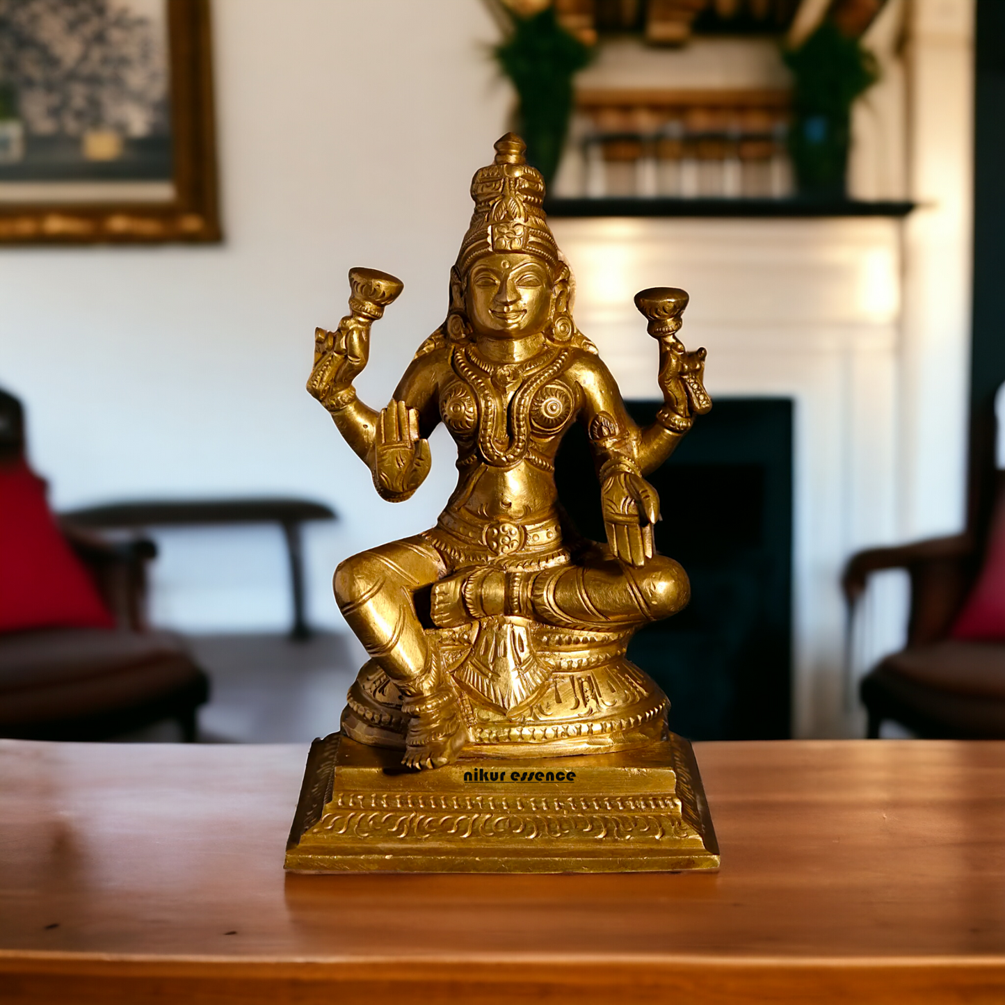 Goddess Lakshmi Sitting with Four Arm Panchaloha idol - 5 Inches