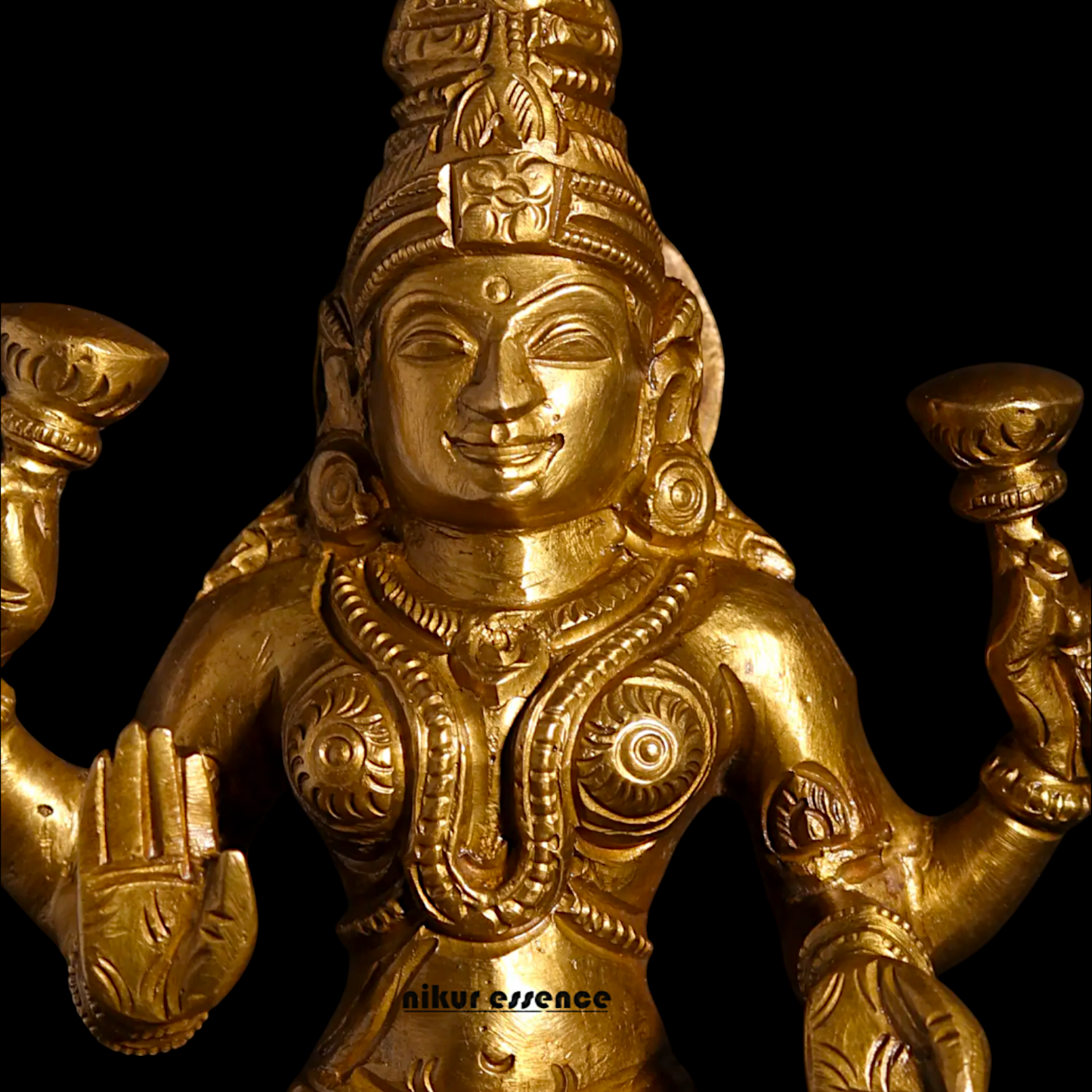 Goddess Lakshmi Sitting with Four Arm Panchaloha idol - 5 Inches