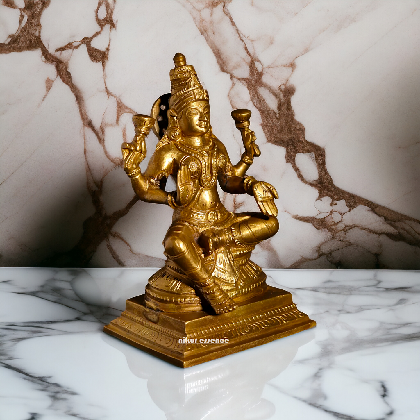 Goddess Lakshmi Sitting with Four Arm Panchaloha idol - 5 Inches