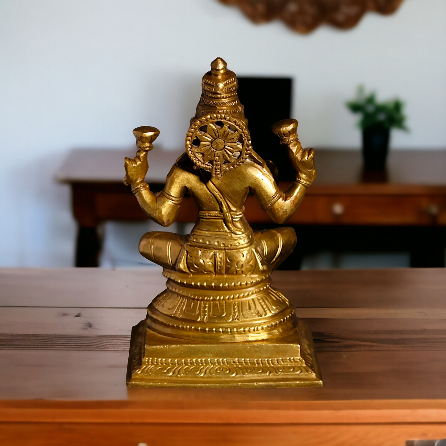 Goddess Lakshmi Sitting with Four Arm Panchaloha idol - 5 Inches