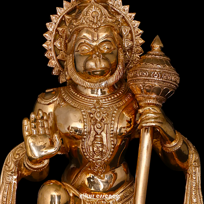 Panchaloha Hanuman ji monkey god with Gada statue - 14 Inches