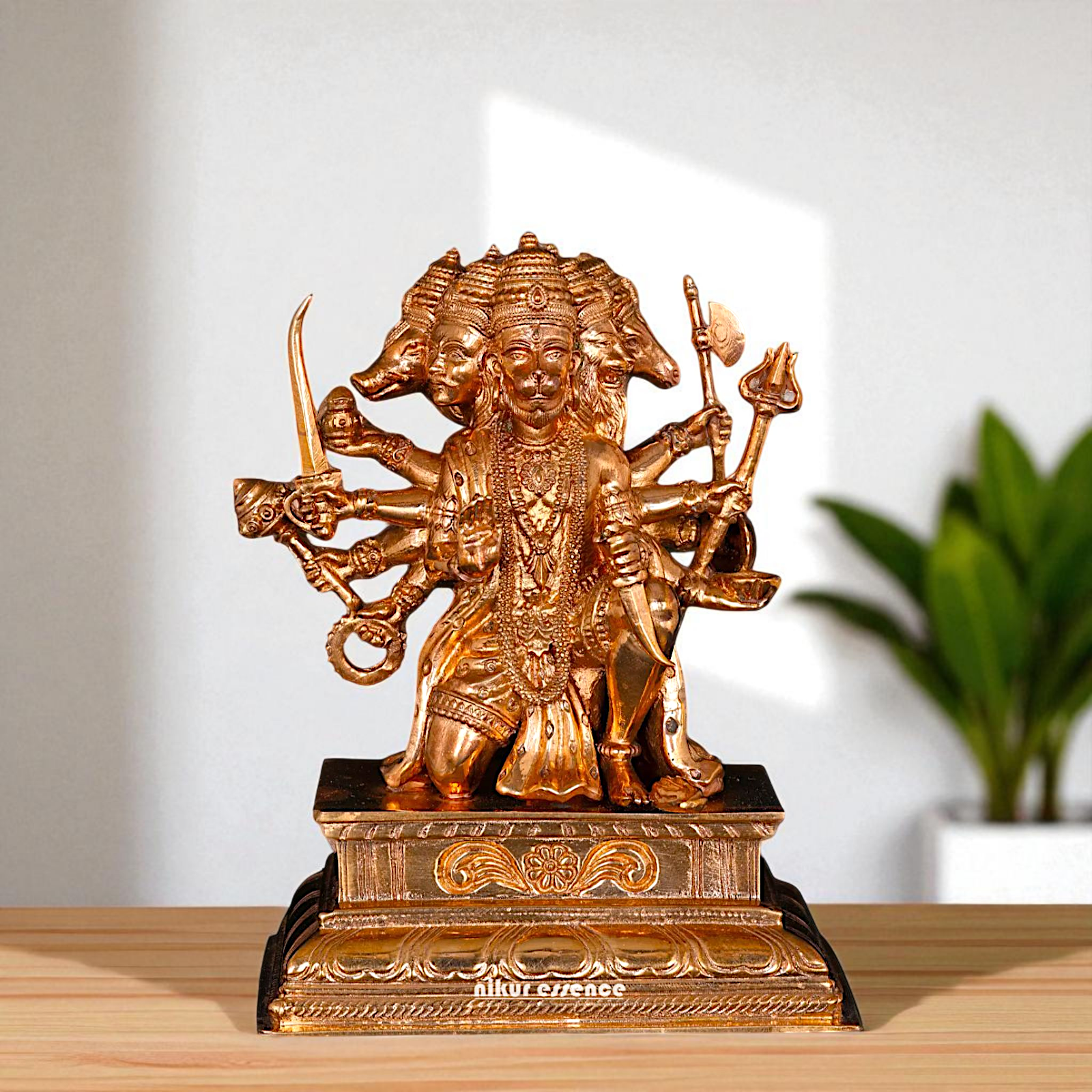 Panchmukhi Hanuman Sitting with Gada Panchaloha idol - 5 Inches Nikuressence