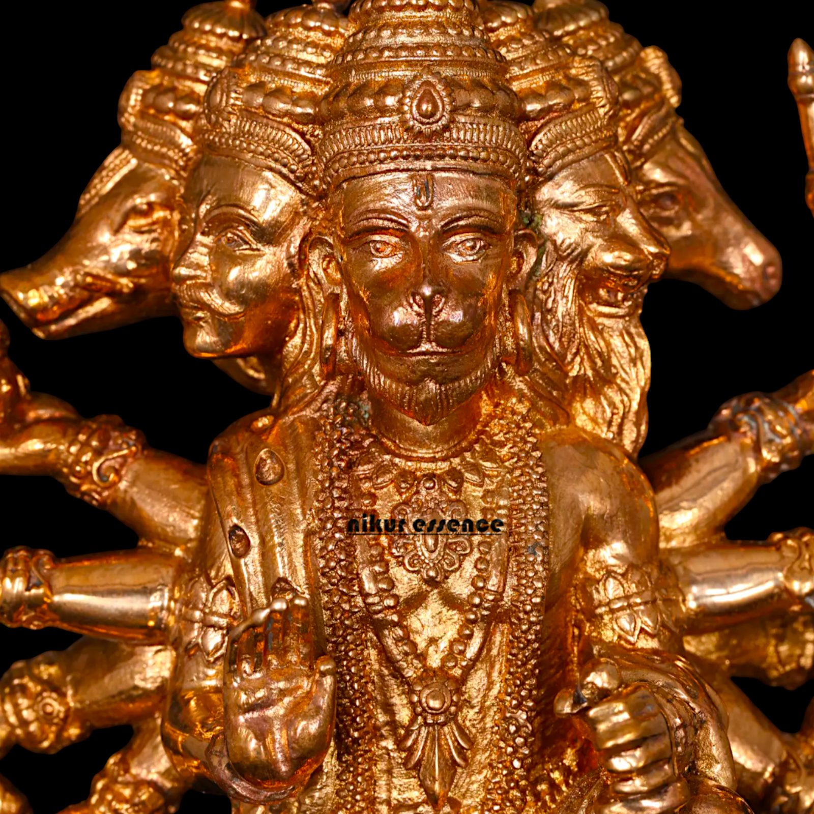 Panchmukhi Hanuman Sitting with Gada Panchaloha idol - 5 Inches