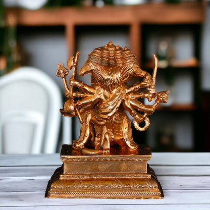 Panchmukhi Hanuman Sitting with Gada Panchaloha idol - 5 Inches