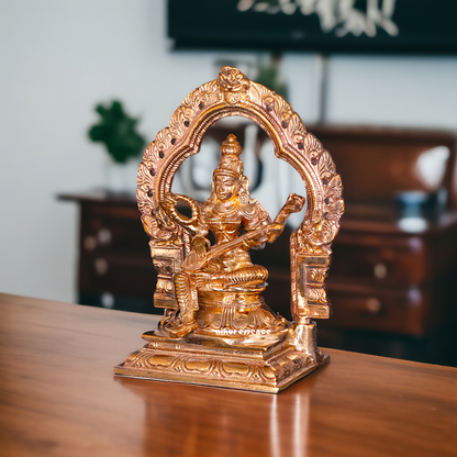 Saraswati seated with Playing Veena Panchaloha idol - 5 Inches