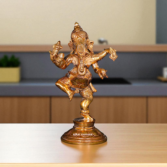 Ganesha dancing with Four hand Panchaloha idol - 4 Inches Nikuressence
