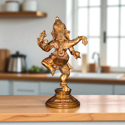 Ganesha dancing with Four hand Panchaloha idol - 4 Inches Nikuressence