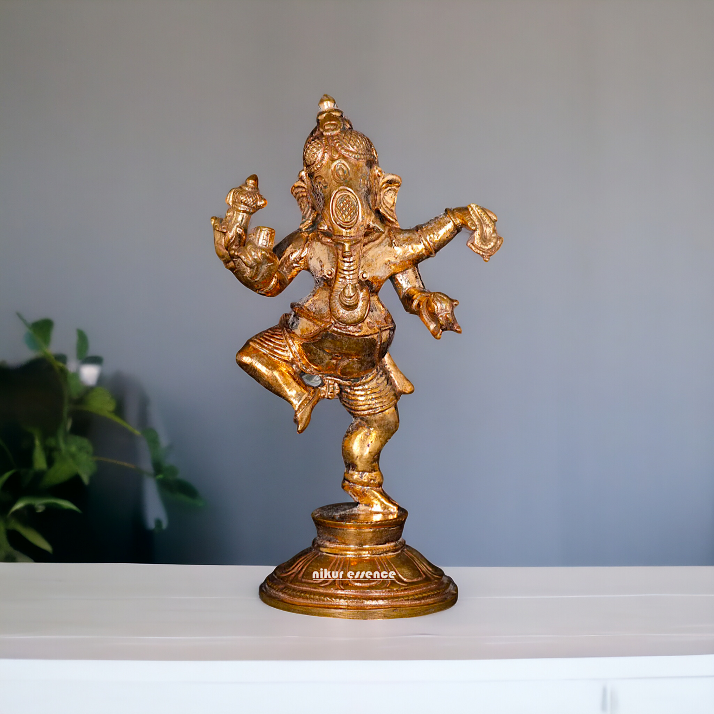 Ganesha dancing with Four hand Panchaloha idol - 4 Inches