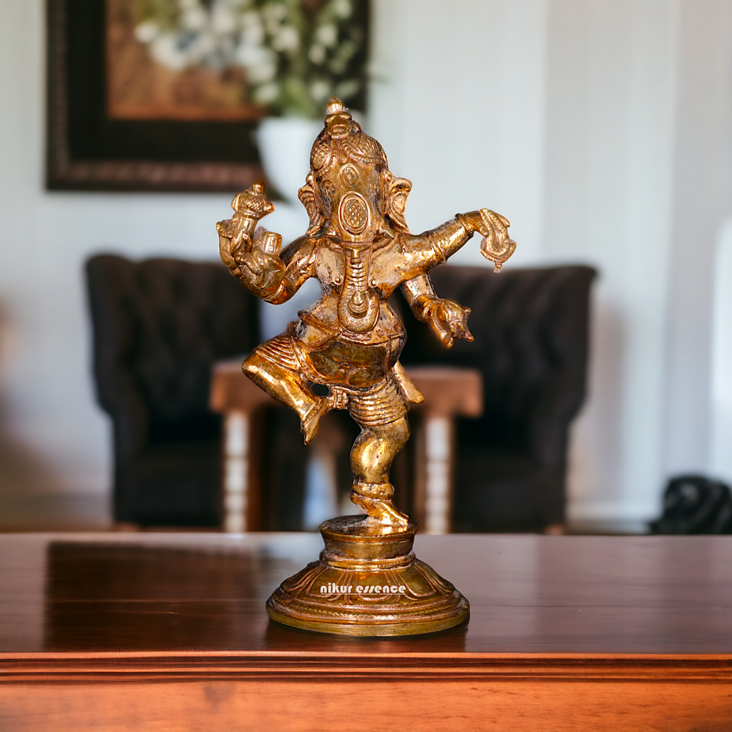 Ganesha dancing with Four hand Panchaloha idol - 4 Inches