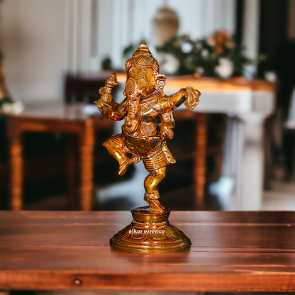 Ganesha dancing with Four hand Panchaloha idol - 4 Inches