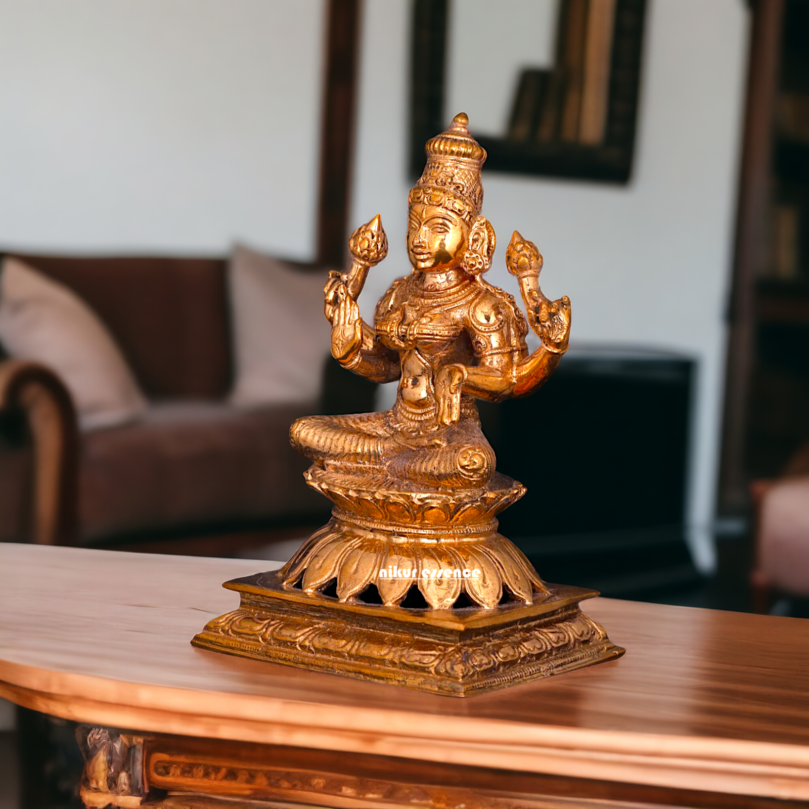 Lakshmi Devi seated Blessing with Four hand Panchaloha idol - 5 Inches