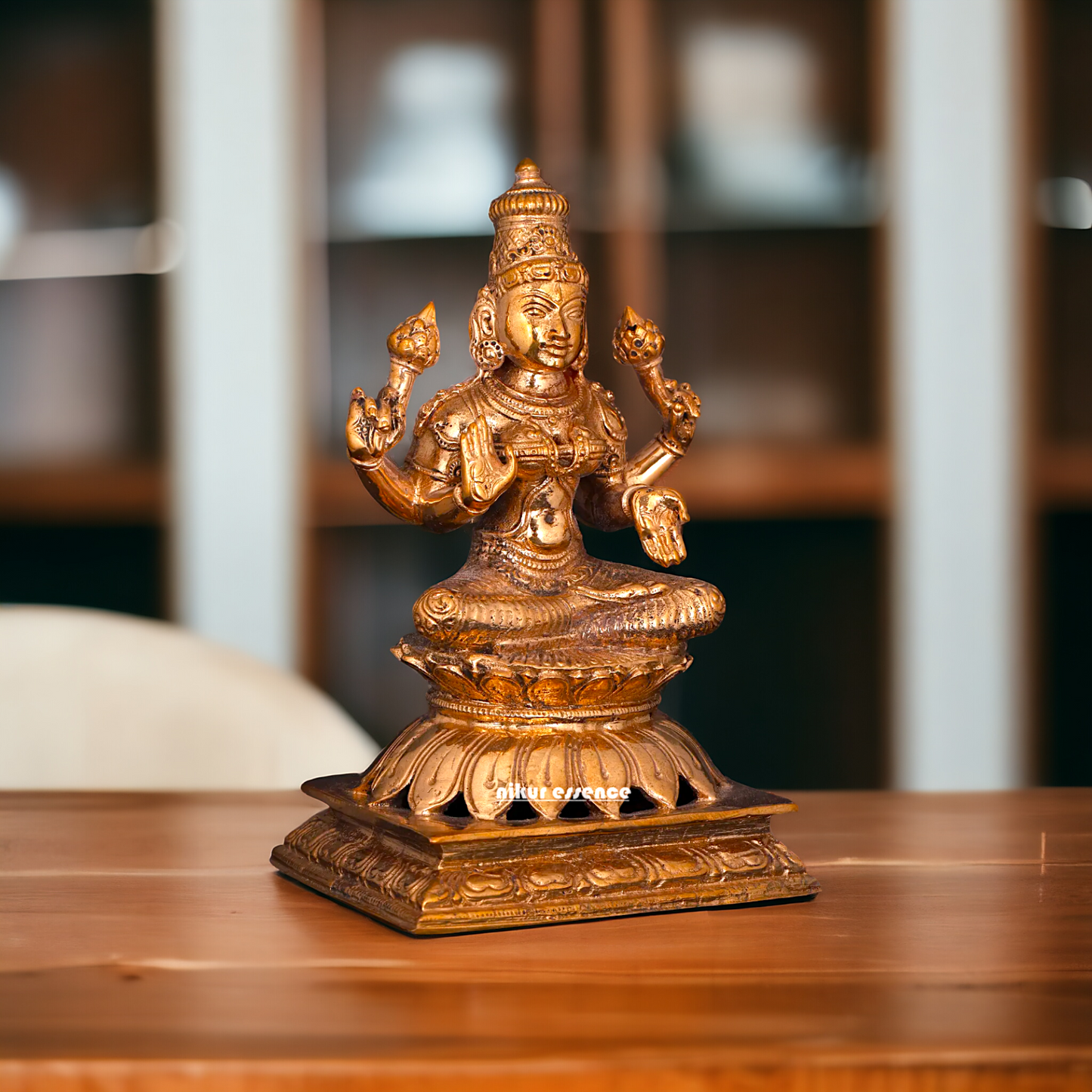 Lakshmi Devi seated Blessing with Four hand Panchaloha idol - 5 Inches