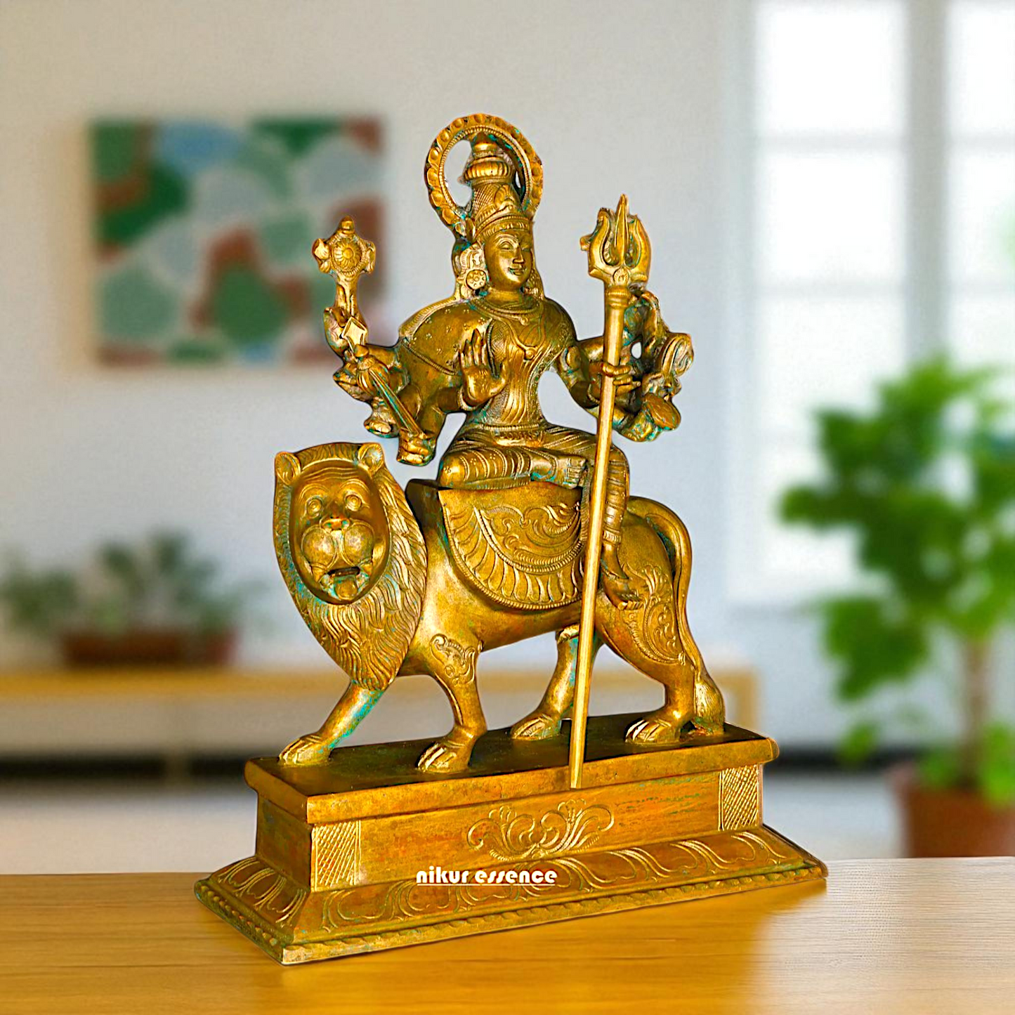 Big Durga Sherawali Maa with ten hand Panchaloha idol - 15 Inches Nikuressence