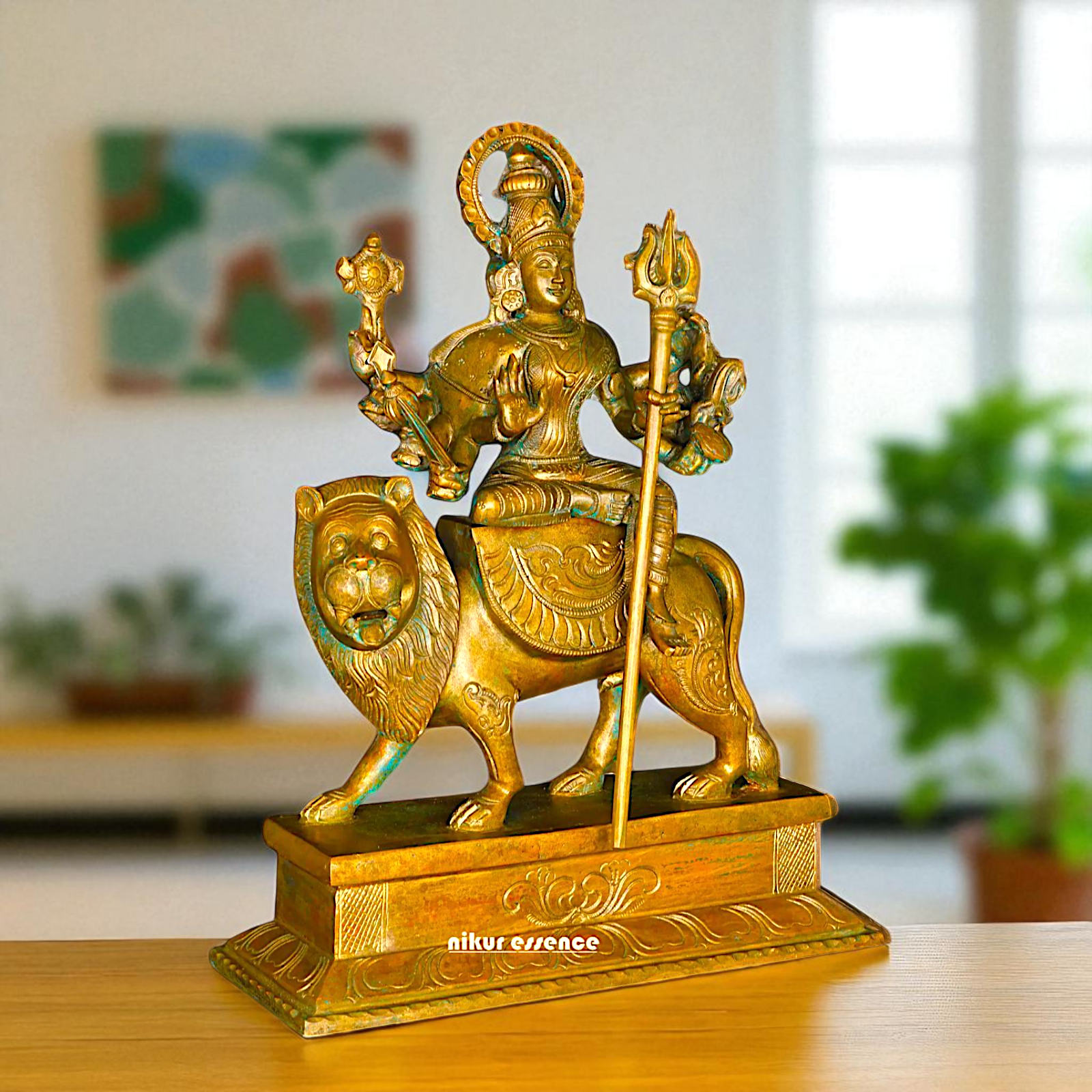 Big Durga Sherawali Maa with ten hand Panchaloha idol - 15 Inches Nikuressence