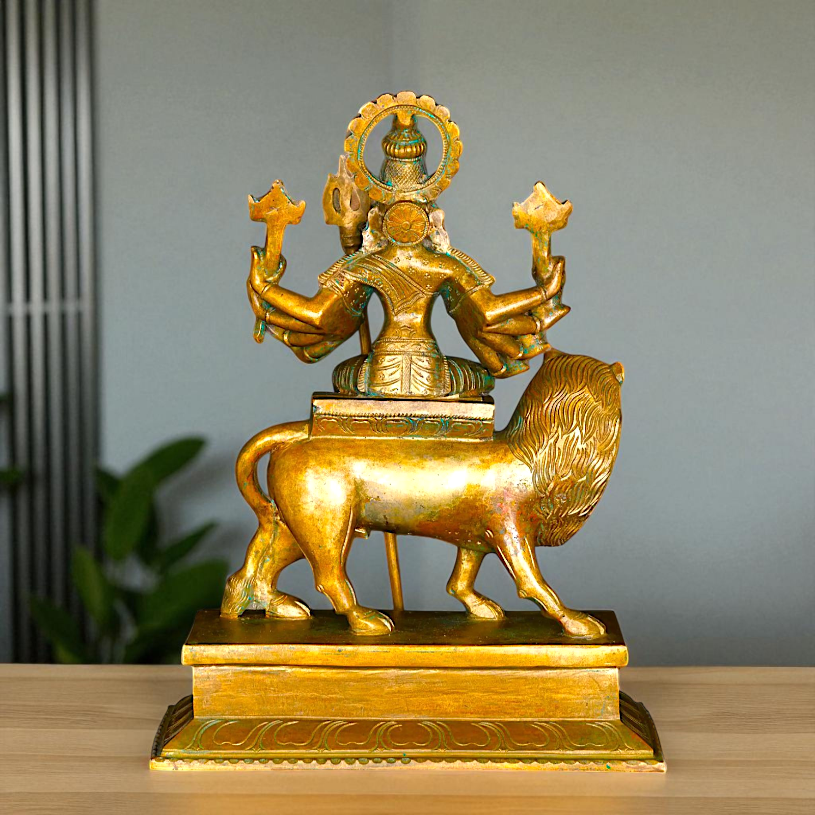 Big Durga Sherawali Maa with ten hand Panchaloha idol - 15 Inches Nikuressence