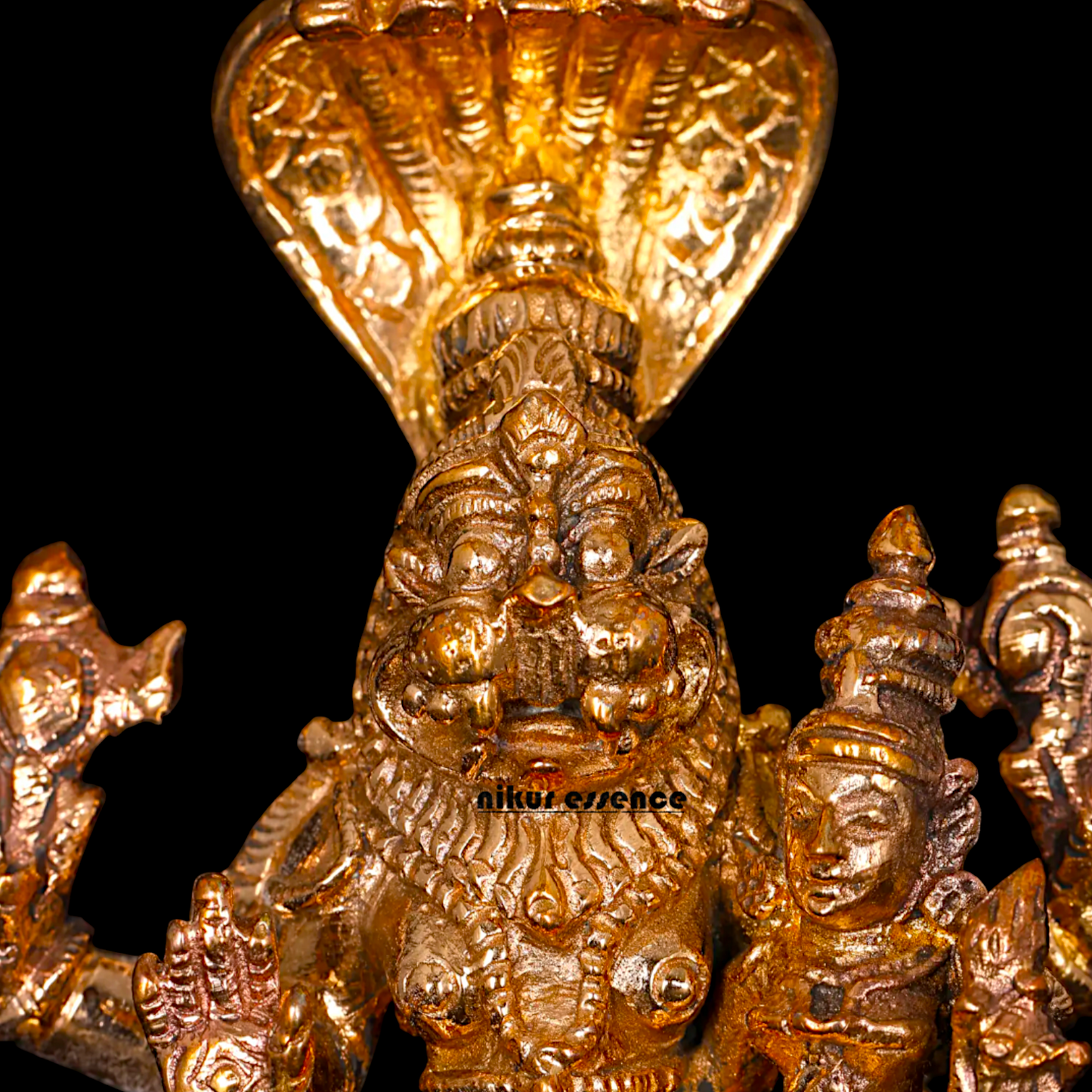 Narasimha with Sheshnag and Lakshmi seated Panchaloha statue - 4 inches