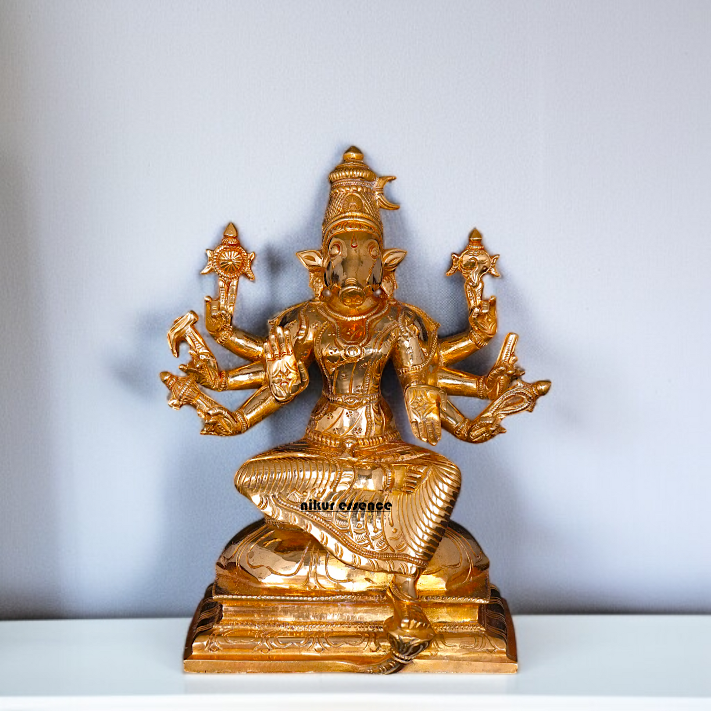 Goddess Varahi Amman Devi with eight hand Panchaloha statue - 7 Inches