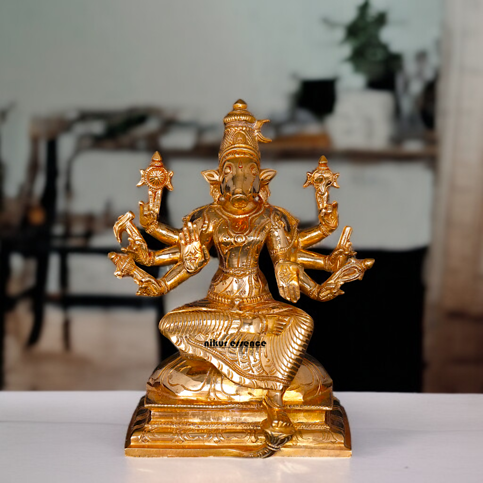 Goddess Varahi Amman Devi with eight hand Panchaloha statue - 7 Inches