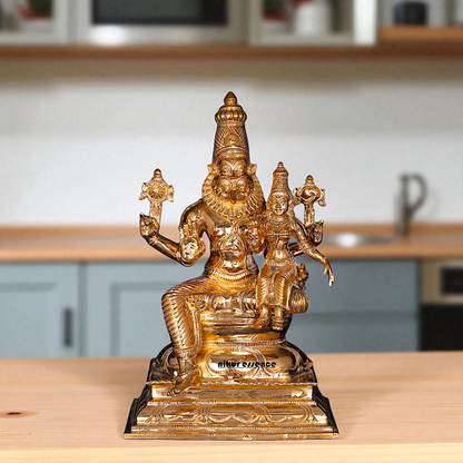 Panchaloha Narasimha Vishnu with Lakshmi statue - 9 Inches Nikuressence