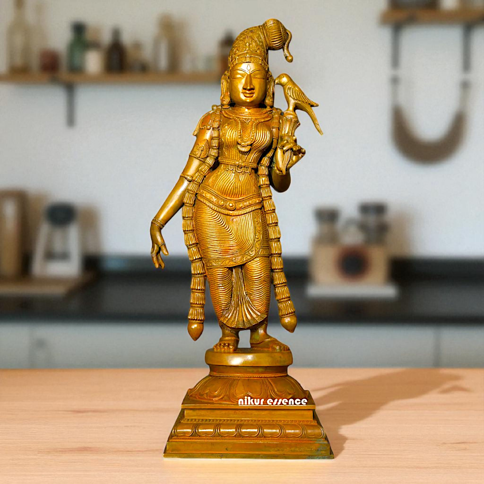 Andal Standing with parrot Panchaloha statue - 24 inches Nikuressence